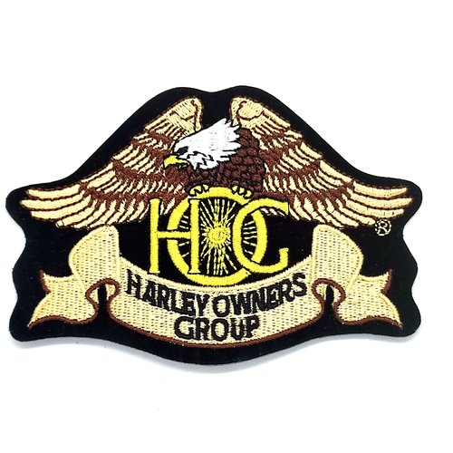 1 thermocollant / écusson à coudre noir et doré - harley - 7,5x11cm