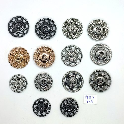 7 boutons pressions métal argenté - doré et noir - 21mm et 25mm - abd819