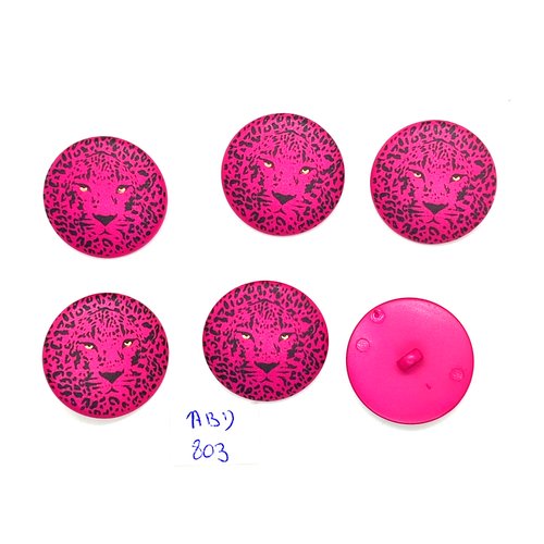 6 boutons en résine fuchsia (tete de tigre) - 25mm - abd803