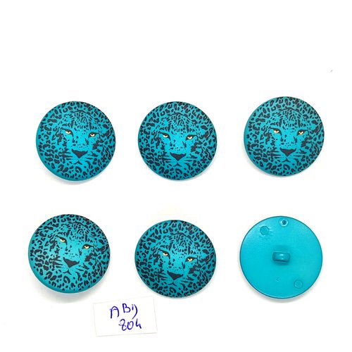 6 boutons en résine bleu (tete de tigre) - 25mm - abd804