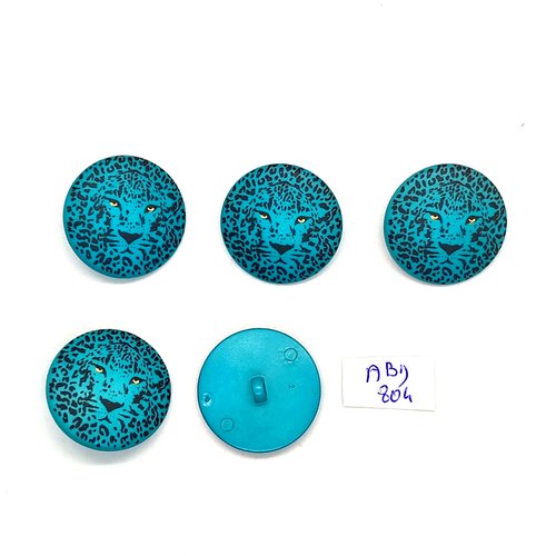 5 boutons en résine bleu (tete de tigre) - 25mm - abd804