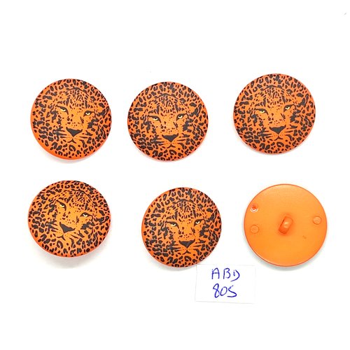 6 boutons en résine orange (tete de tigre) - 25mm - abd805