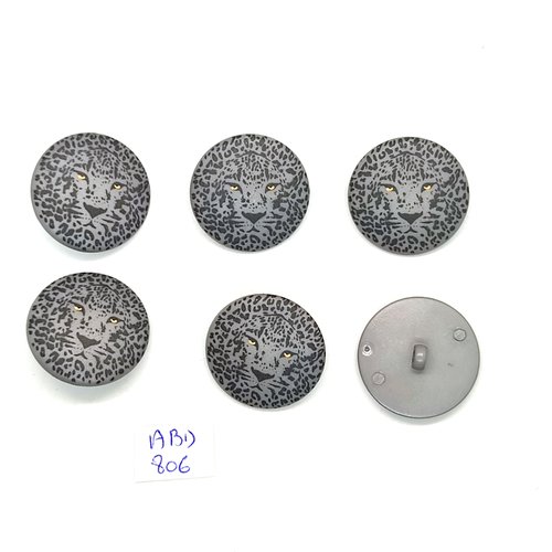 6 boutons en résine gris (tete de tigre) - 25mm - abd806