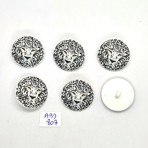 6 boutons en résine blanc (tete de tigre) - 25mm - abd807