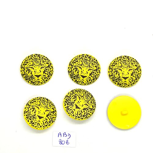 6 boutons en résine jaune (tete de tigre) - 25mm - abd808