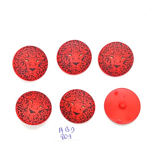 6 boutons en résine rouge (tete de tigre) - 25mm - abd809