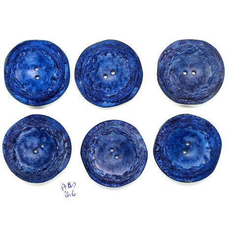 6 boutons en résine bleu - vintage - 38mm - abd846