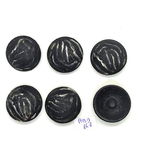 6 boutons en résine gris - vintage - 30mm - abd848