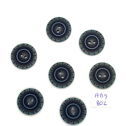 7 boutons en résine gris / bleu foncé et marron - 23mm - abd802