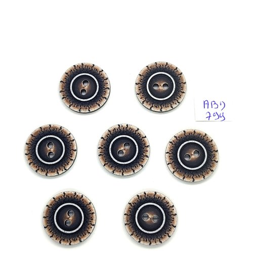 7 boutons en résine marron - 23mm - abd799