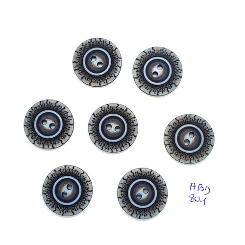 7 boutons en résine gris / bleu et marron - 23mm - abd801