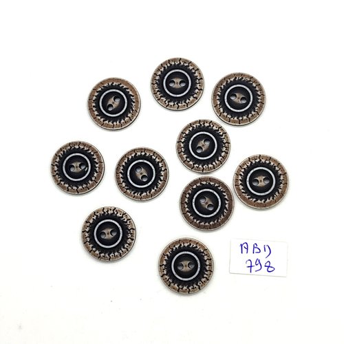 10 boutons en résine marron - 18mm - abd798