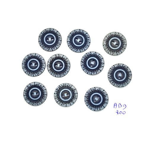 10 boutons en résine gris / bleu et marron - 18mm - abd800