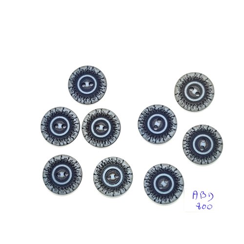 9 boutons en résine gris / bleu et marron - 18mm - abd800
