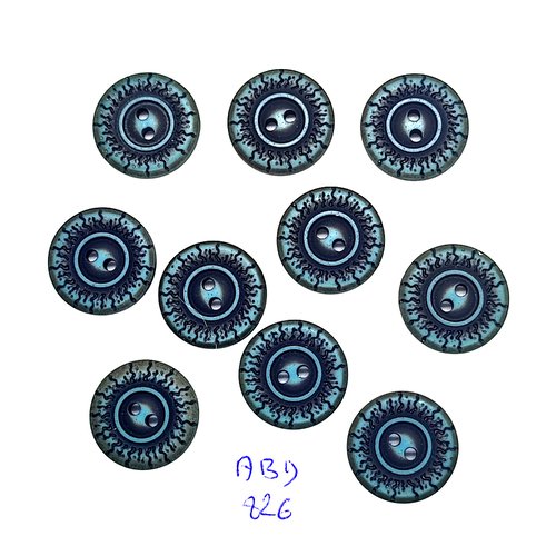 10 boutons en résine gris / bleu - 18mm - abd826