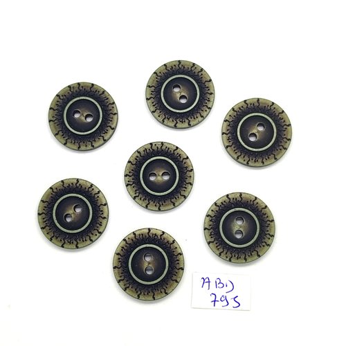7 boutons en résine marron et vert - 23mm - abd795
