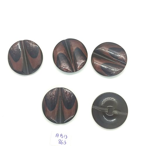 5 boutons en résine marron - 34mm - abd863