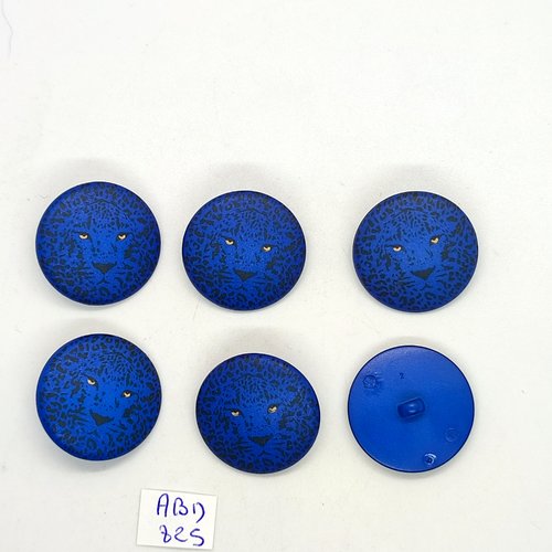 6 boutons en résine bleu (tete de tigre) - 25mm - abd825