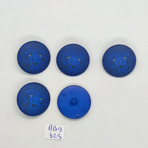 5 boutons en résine bleu (tete de tigre) - 25mm - abd825