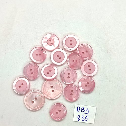 16 boutons en résine rose - 15mm et 12mm - abd839