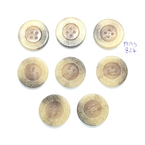 8 boutons en résine beige et marron - 25mm - abd827