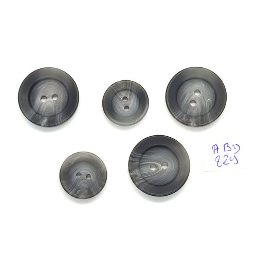 5 boutons en résine gris - 22mm et 17mm - abd829