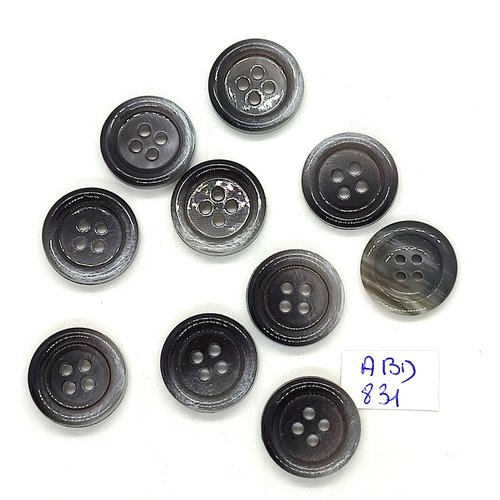 10 boutons en résine gris - 18mm - abd831