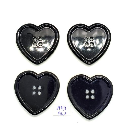 4 boutons en résine noir (coeur) - 48mm - abd941