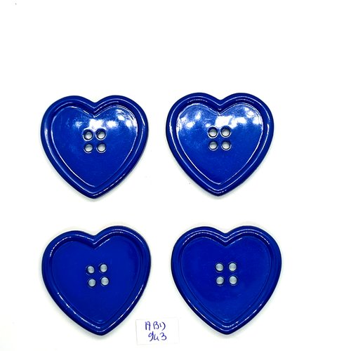 4 boutons en résine bleu (coeur) - 48mm - abd943