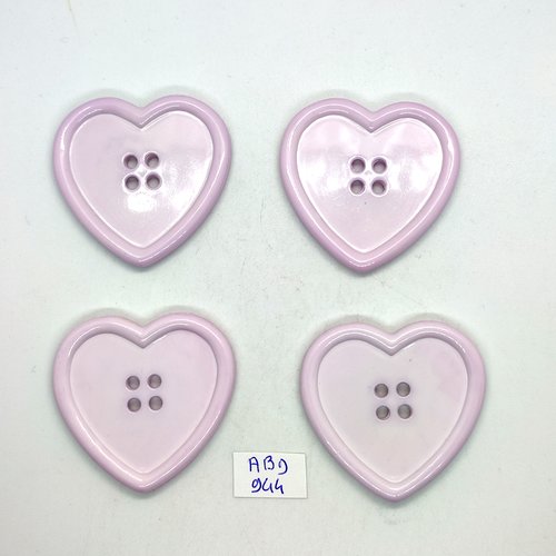 4 boutons en résine rose (coeur) - 48mm - abd944