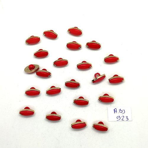22 boutons en résine rouge et doré - 7x13mm - abd923