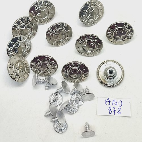 11 boutons pressions en métal argenté - jeans - 17mm - abd872