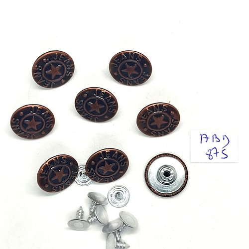8 boutons pressions en métal cuivre - jeans - 17mm - abd875