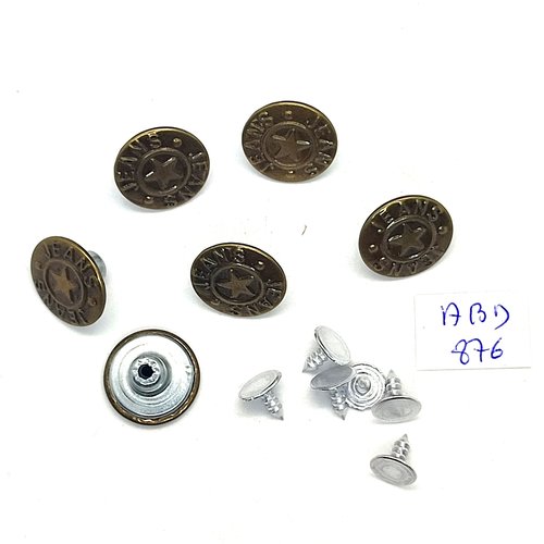 6 boutons pressions en métal bronze - 17mm - abd876