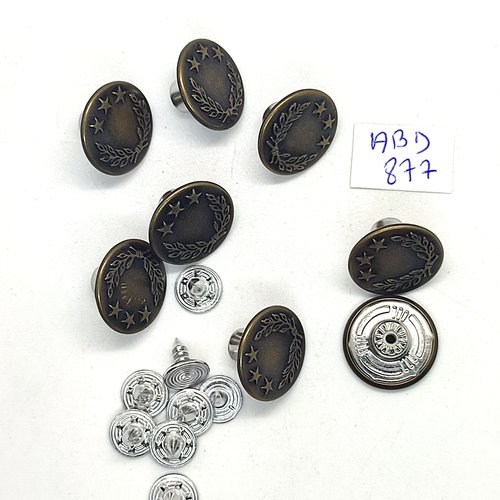 8 boutons pressions en métal bronze - 17mm une étoile - abd877