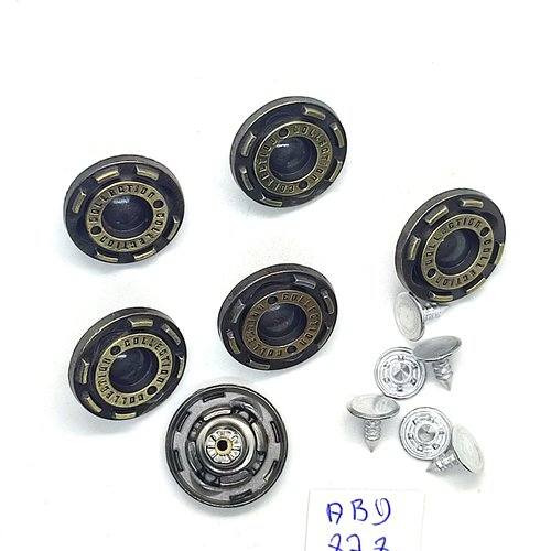 6 boutons pressions en métal argenté - 20mm - abd878