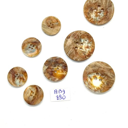 8 boutons en résine marron /beige - 29mm - 23mm et 18mm - abd890