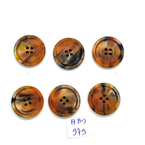 6 boutons en résine orange / gris - 22mm - abd979