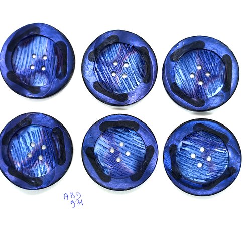 6 boutons en résine bleu - vintage - 47mm - abd971
