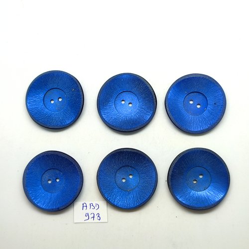 6 boutons en résine bleu - vintage - 33mm - abd973