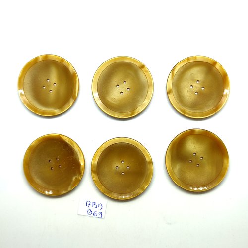6 boutons en résine beige foncé - vintage - 39mm - abd969