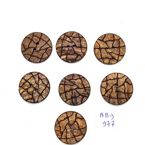 7 boutons en coco marron - 25mm - abd977
