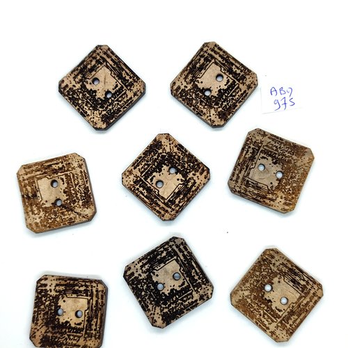 8 boutons en coco marron - 30x30mm - abd975