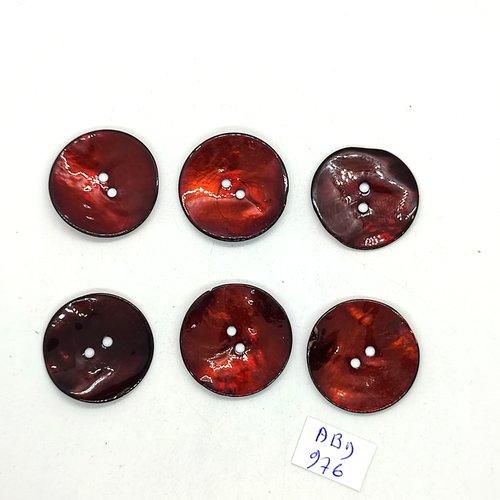 6 boutons en nacre marron - 27mm - abd976