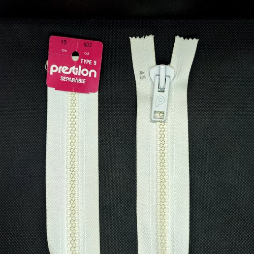 1 fermeture éclair prestilon blanc - séparable - 45cm - grosse maille nylon
