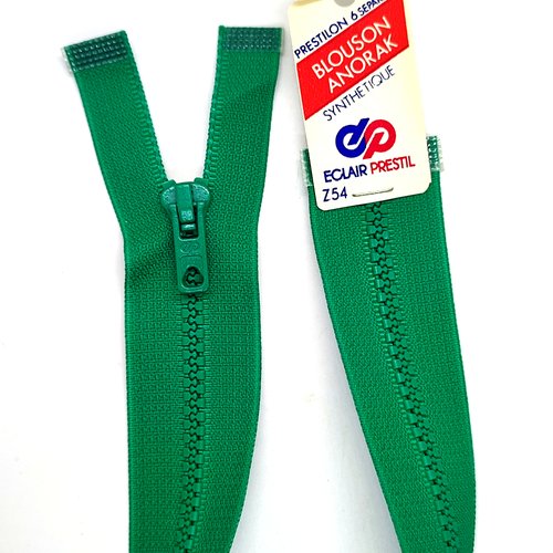1 fermeture éclair prestil 35cm - vert - séparable - maille nylon