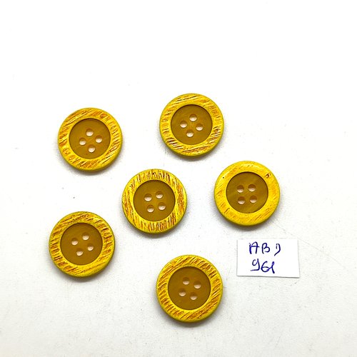 6 boutons en résine jaune et kaki - 18mm - abd960