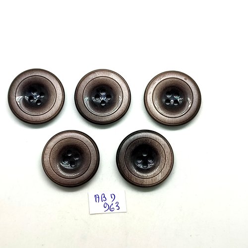 5 boutons en résine gris / marron - 28mm - abd963