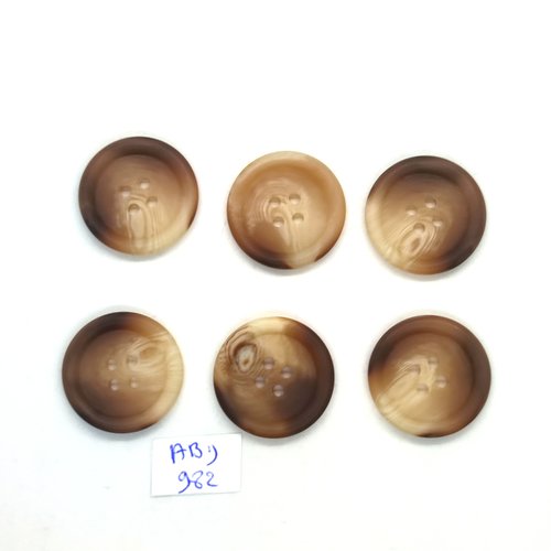 6 boutons en résine marron et beige - 25mm - abd982