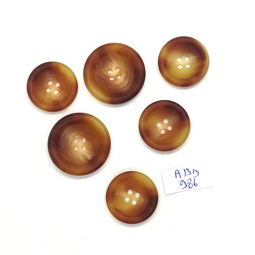 6 boutons en résine marron et beige - 27/28mm et 22mm - abd986